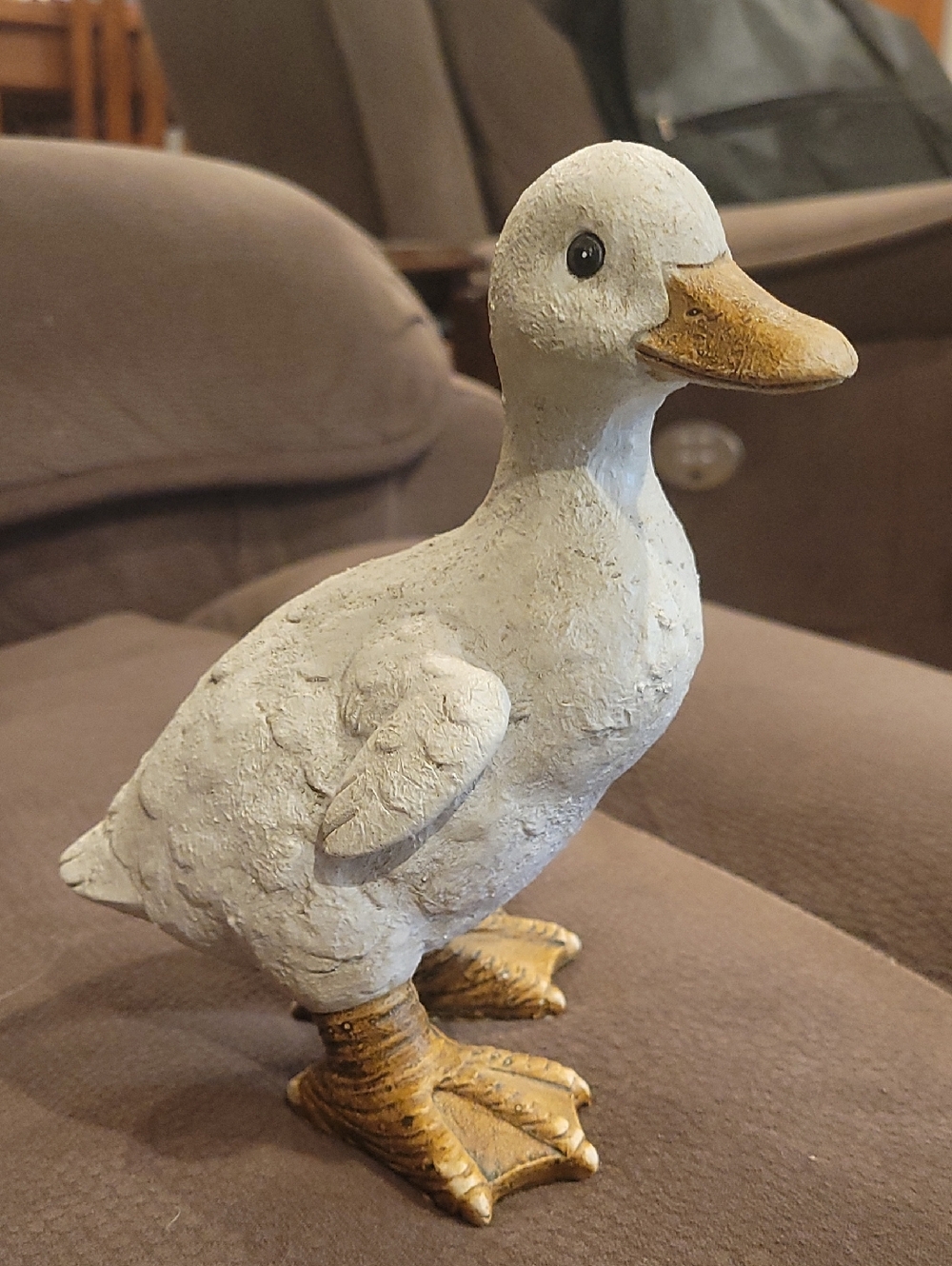 White Decorative Duck Figurine with Gold Beak & Feet